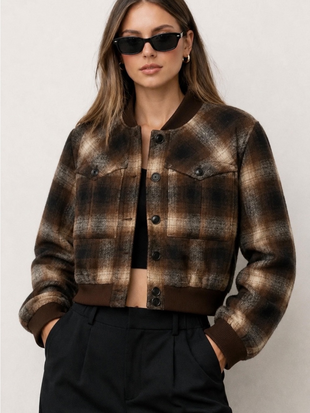 Kut from the Kloth Brown Plaid Bomber Jacket